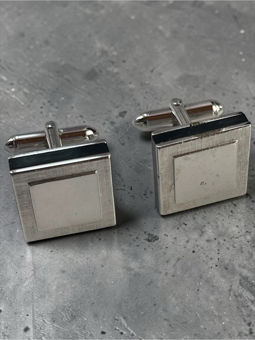 Swank Silver Tone Black Enamel Modernist Cufflinks
